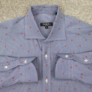 Saks Fifth Avenue AOP Shirt Mens Large Blue/Red Cotton All Over Print L/S Button